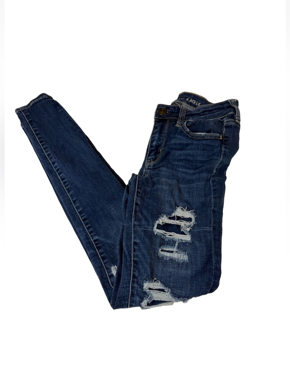 American Eagle Women’s Size 2 LONG Jegging Jeans Dark Wash Distressed #4322